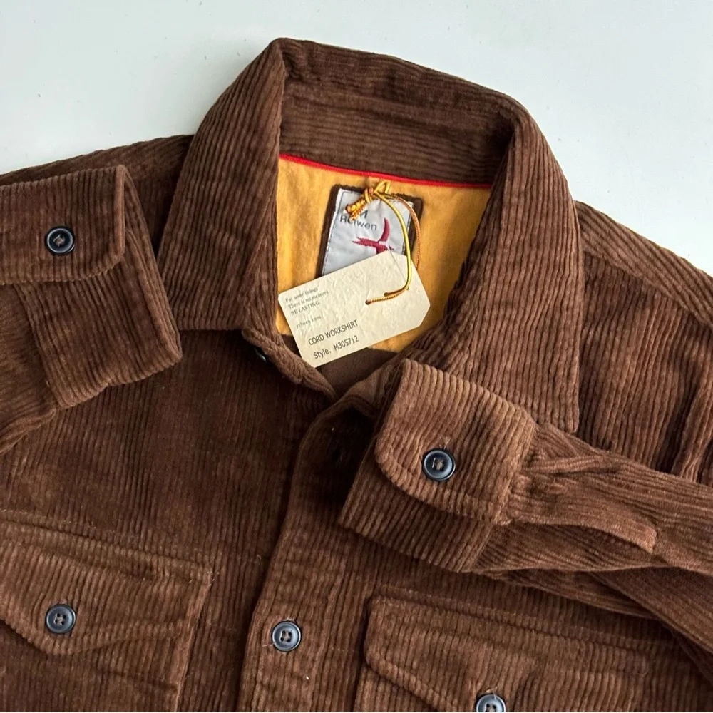 RELWEN Men’s Corduroy Workshirt Brown Size Medium New - Picture 4 of 7